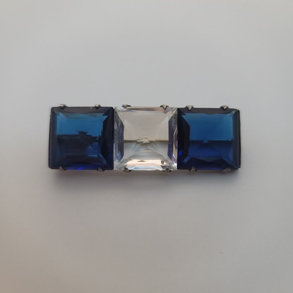 Antique Art Deco (1920s-30s) French Paste & Sterling Bar Brooch